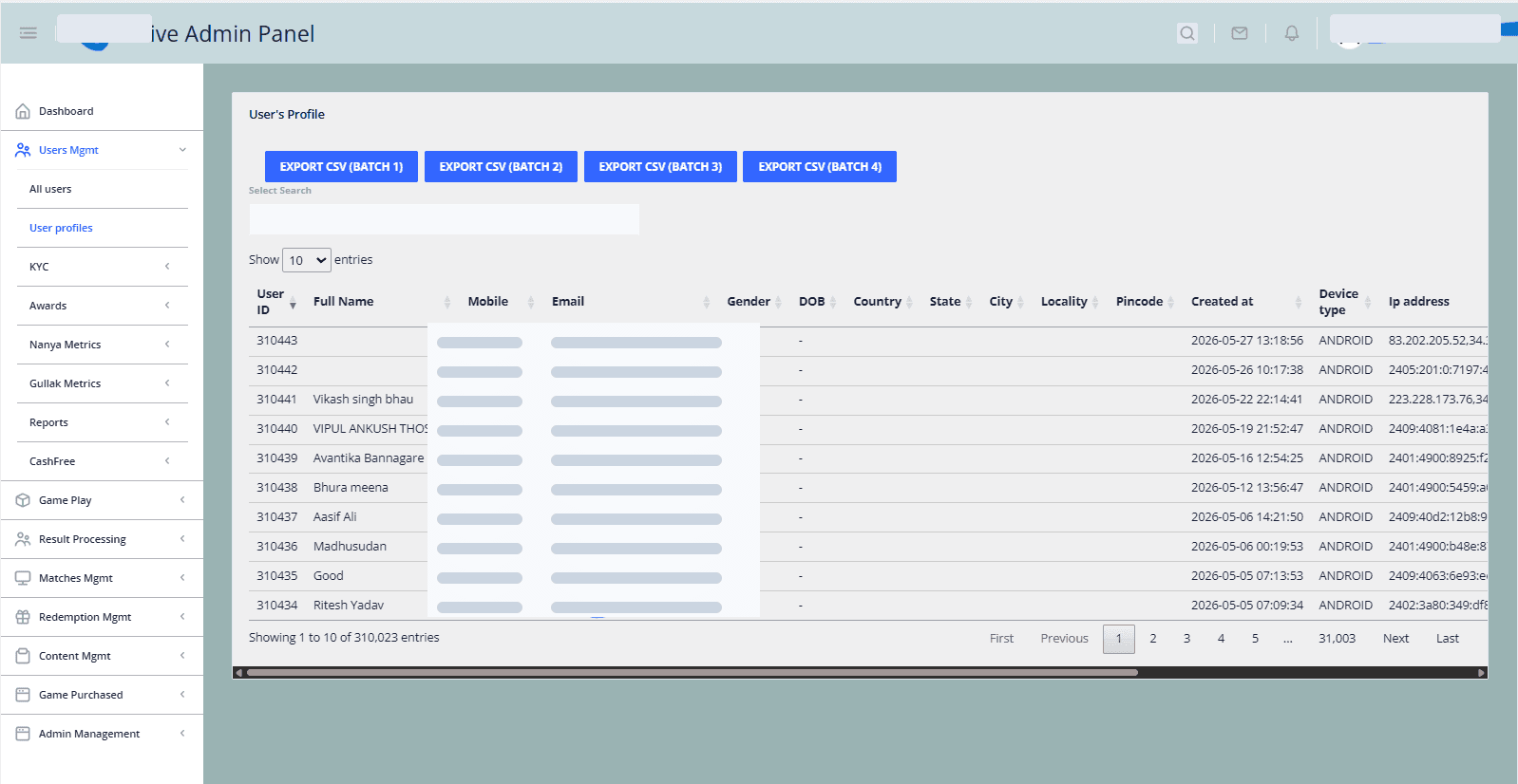 Fantasy Sports Admin Dashboard